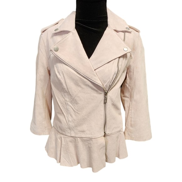 Pamela McCoy Pink Suede Leather Jacket size XS with Ruffle Hem - Picture 1 of 16